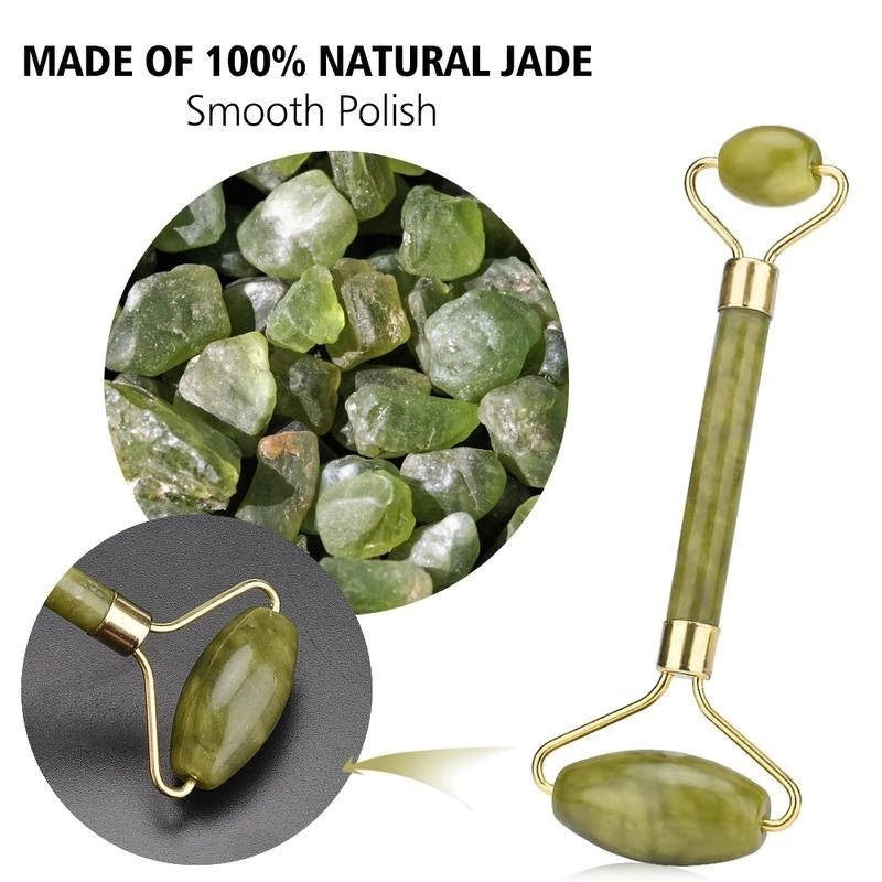 Kit Rolo Massageador de Pedra De Jade Facial Anti Rugas